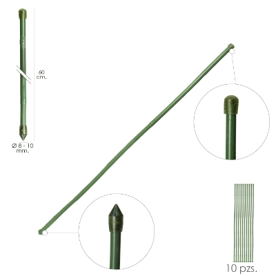 Imagen de Tutor Varilla Bambú Plastificado Ø  8  - 10 mm. x  60 cm. (Paquete 10 Unidades)