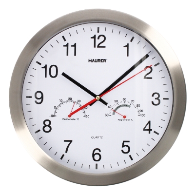 Imagen de Reloj De Pared Ø 30 cm. Con Higrometro y Termometro. Frontal En Acero
