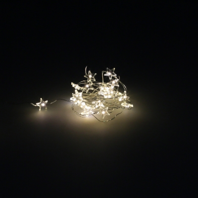Imagen de Guirnalda Luces Navidad Estrellas 20 Leds Color Blanco Calido.Luz navidad interiores y exteriores IP44 A Pilas 3AA (No Incluida)